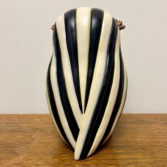 Large 9” Owl MACKENZIE CHILDS Courtly Check & Stripe / Black & White Home Decor - Picture 3 of 6